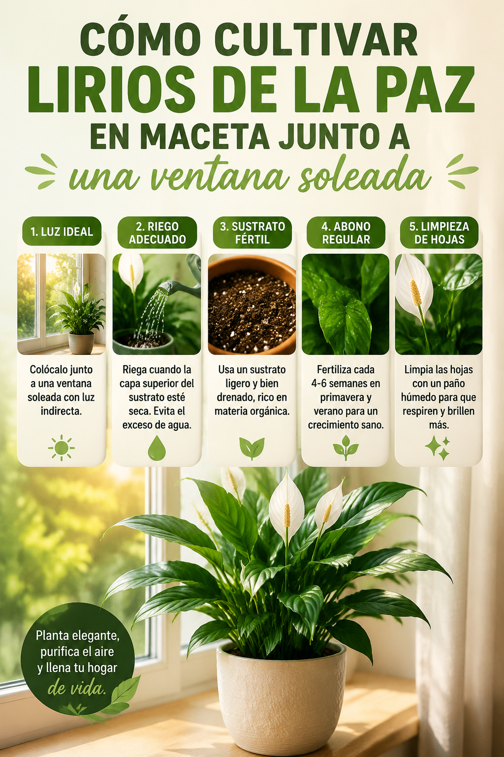 Cómo cultivar lirios de la paz en maceta junto a una ventana soleada