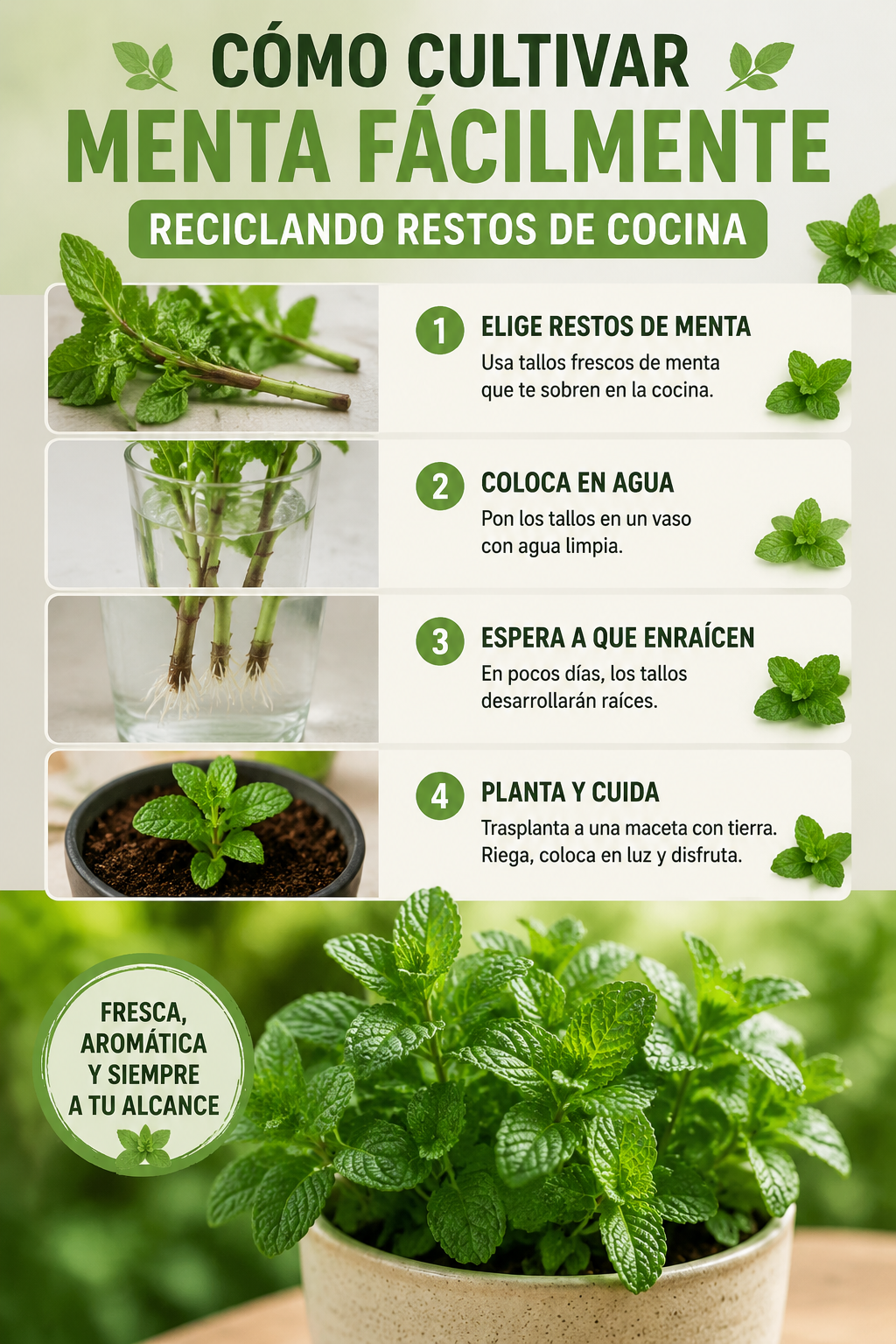 Cómo cultivar menta fácilmente reciclando restos de cocina