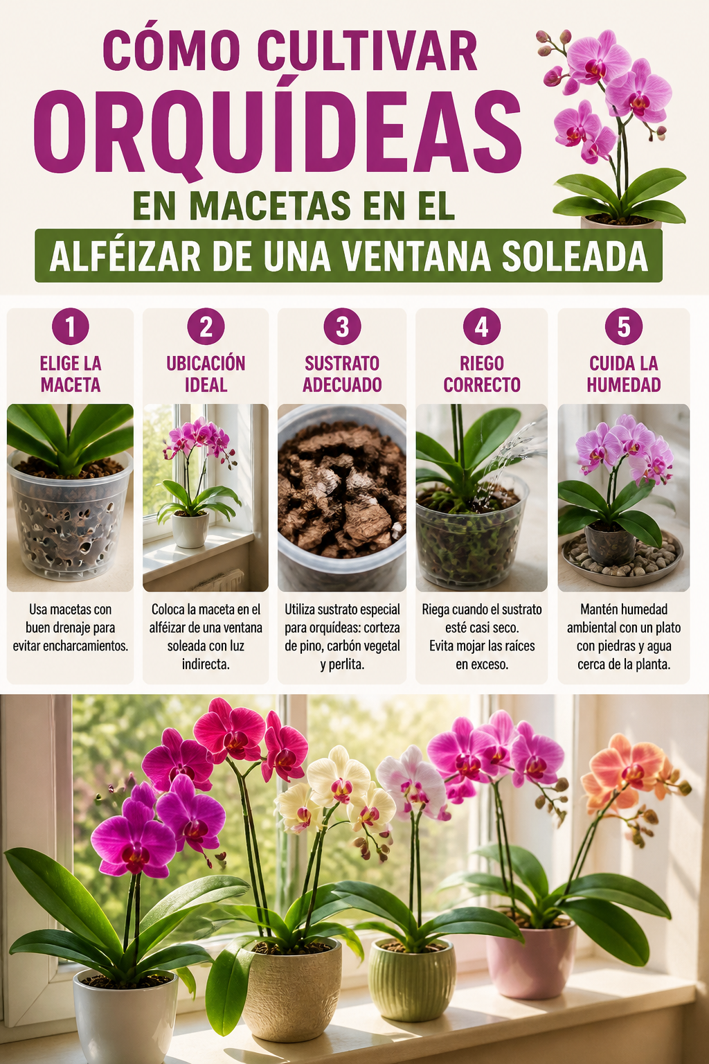 Cómo cultivar orquídeas en macetas en el alféizar de una ventana soleada