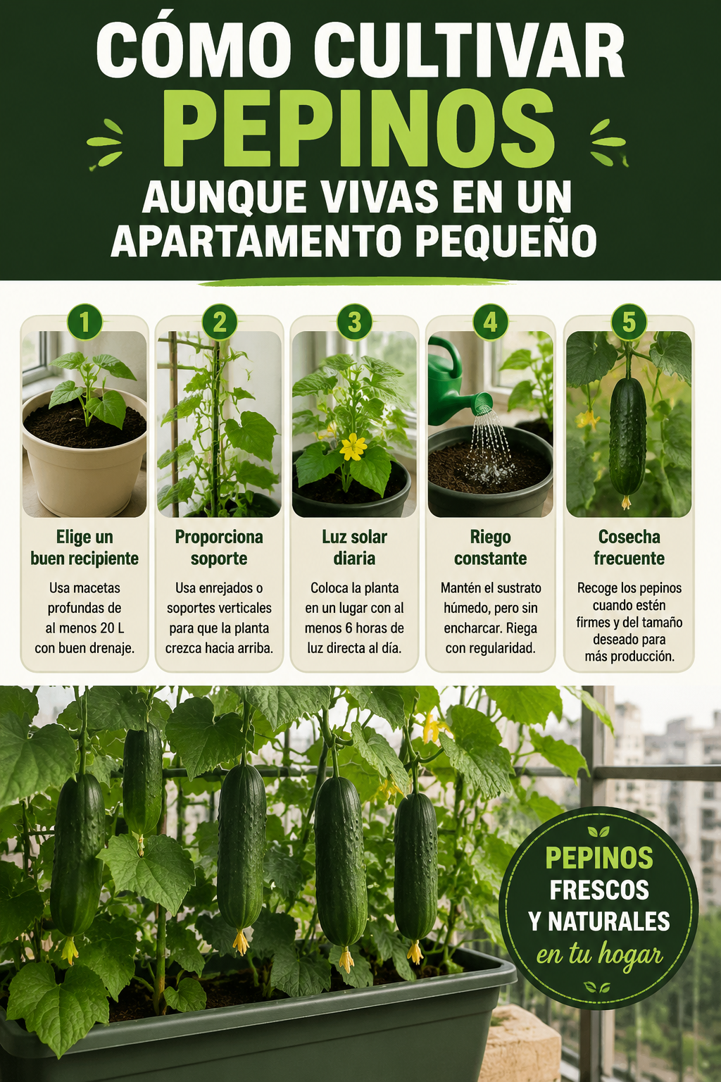 Cómo cultivar pepinos aunque vivas en un apartamento pequeño
