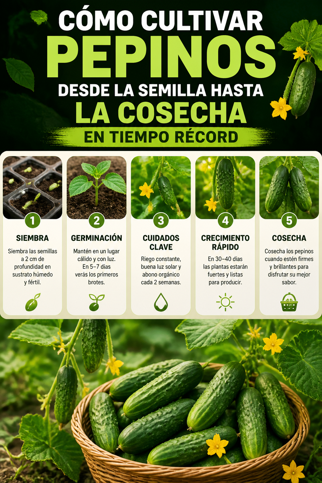 Cómo cultivar pepinos desde la semilla hasta la cosecha en tiempo récord
