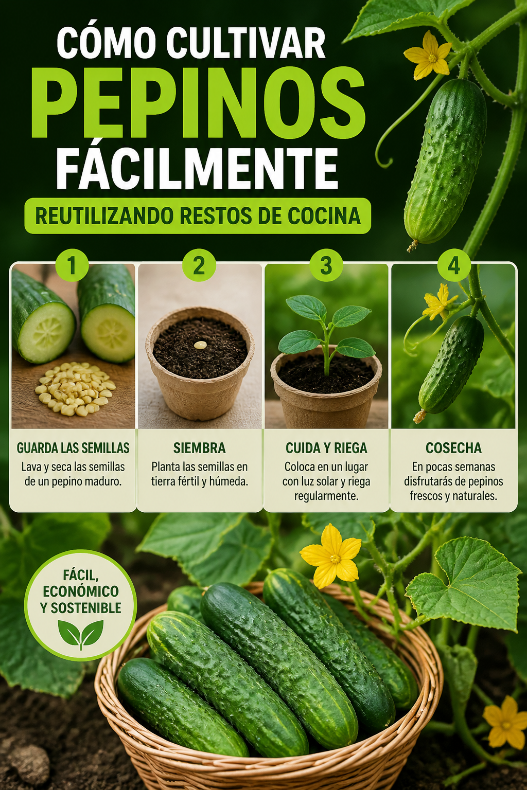 Cómo cultivar pepinos fácilmente reutilizando restos de cocina