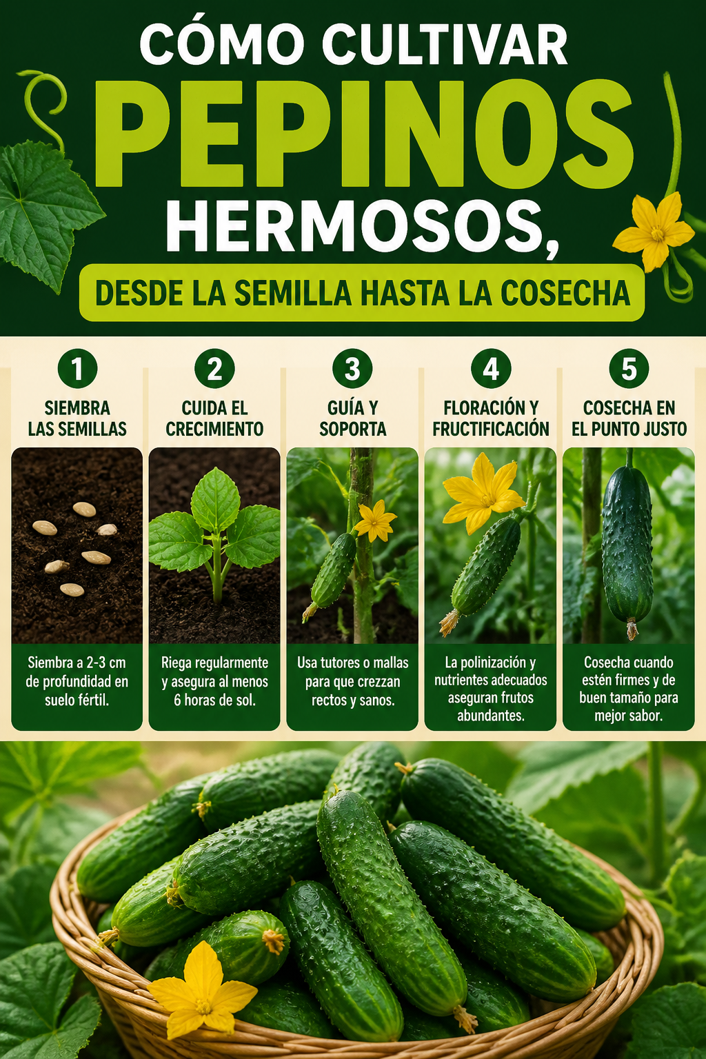 Cómo cultivar pepinos hermosos, desde la semilla hasta la cosecha