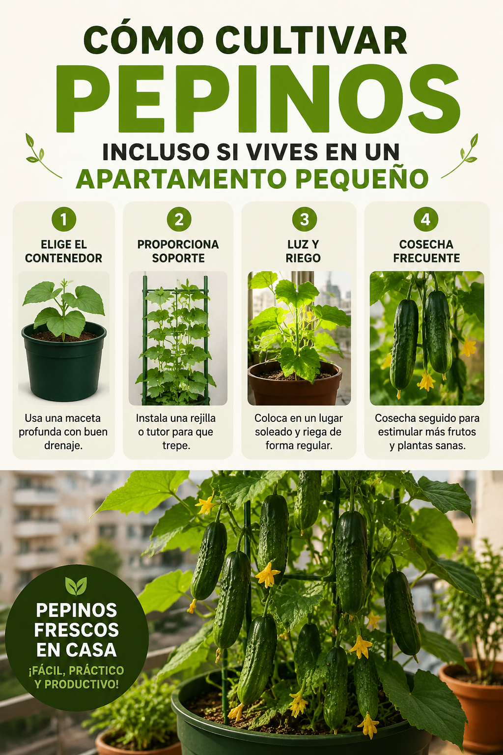 Cómo cultivar pepinos incluso si vives en un apartamento pequeño