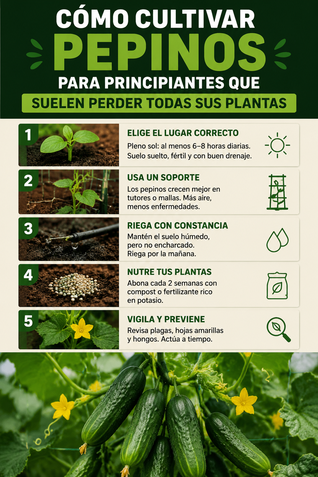 Cómo cultivar pepinos para principiantes que suelen perder todas sus plantas