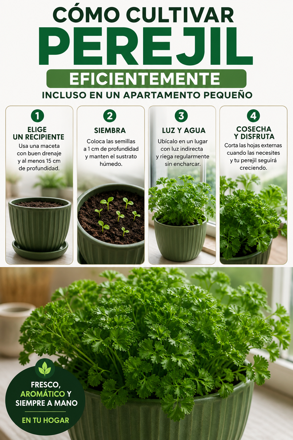 Cómo cultivar perejil eficientemente incluso en un apartamento pequeño