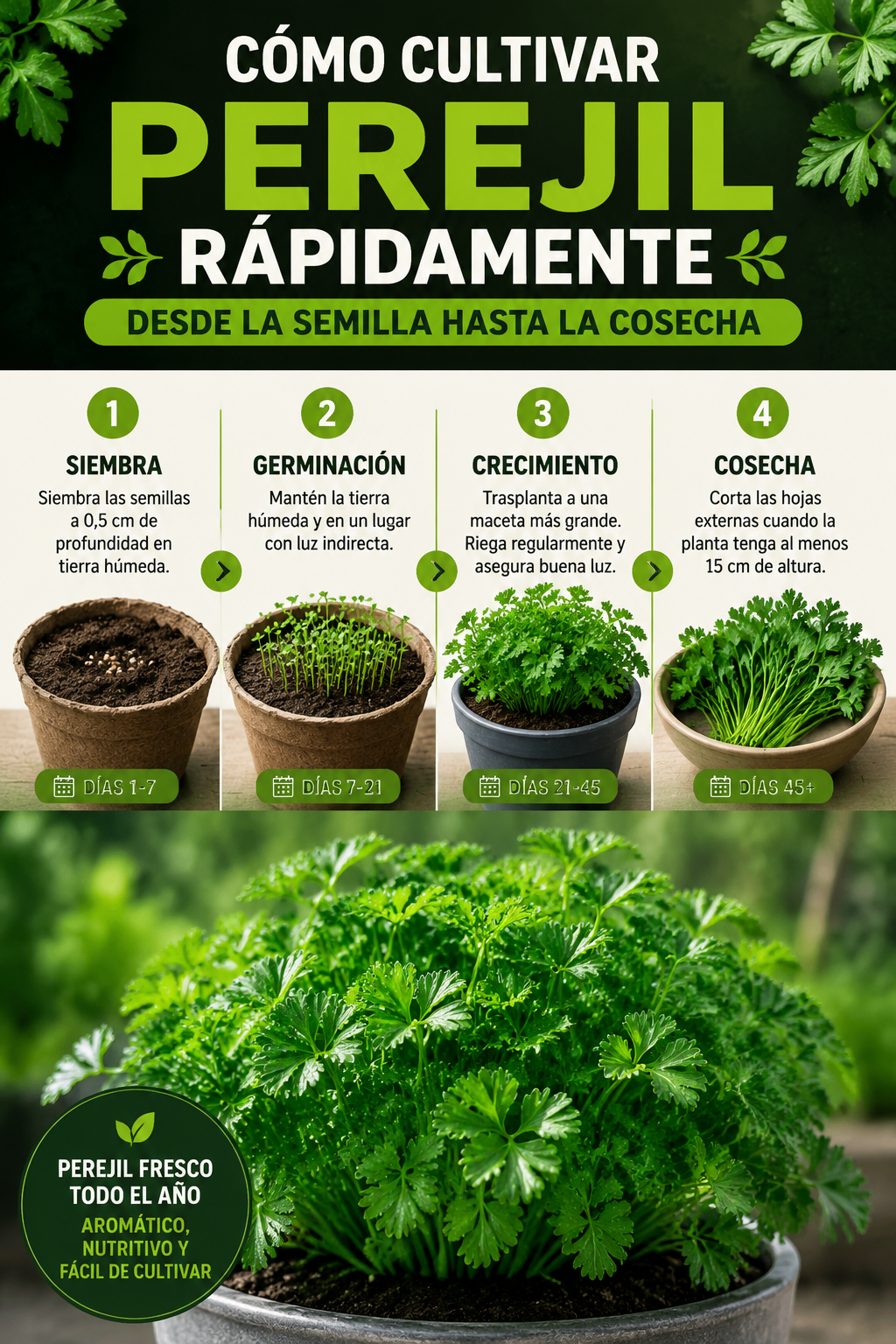 Cómo cultivar perejil rápidamente, desde la semilla hasta la cosecha