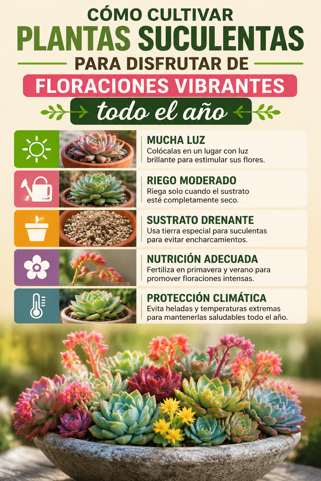Cómo cultivar plantas suculentas para disfrutar de floraciones vibrantes todo el año