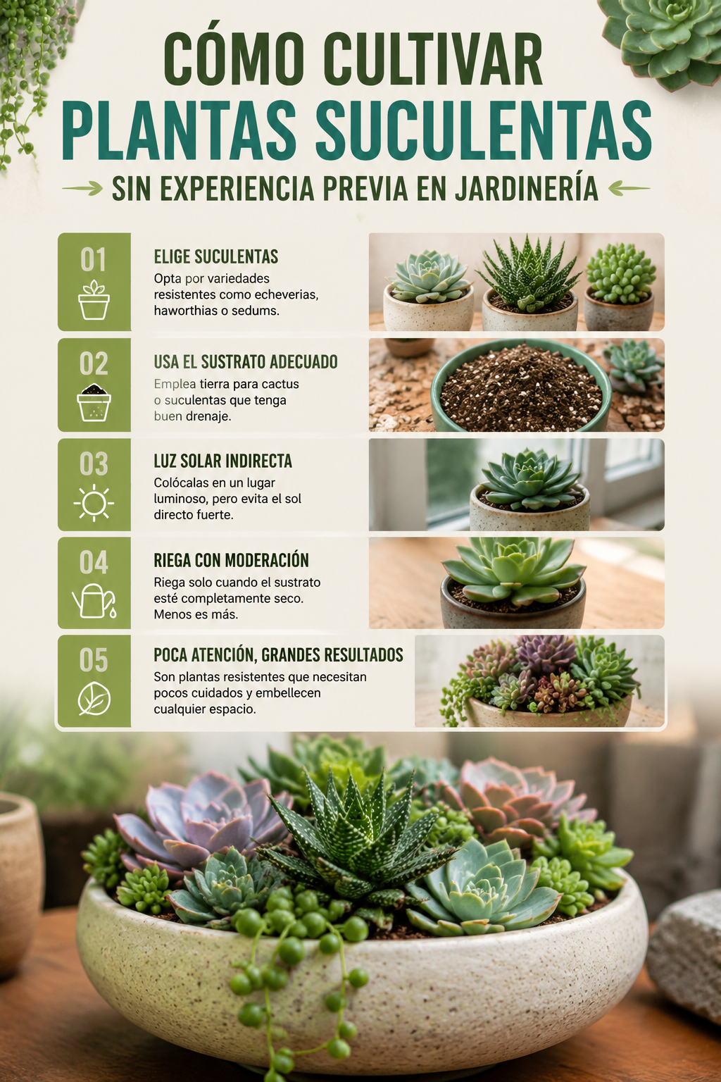 Cómo cultivar plantas suculentas sin experiencia previa en jardinería