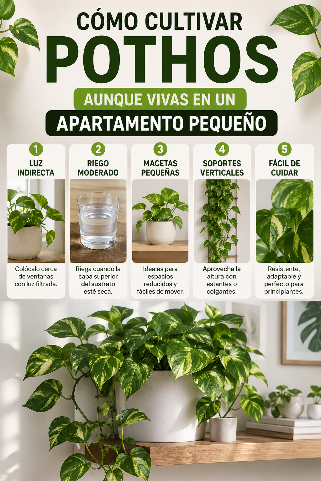 Cómo cultivar pothos aunque vivas en un apartamento pequeño