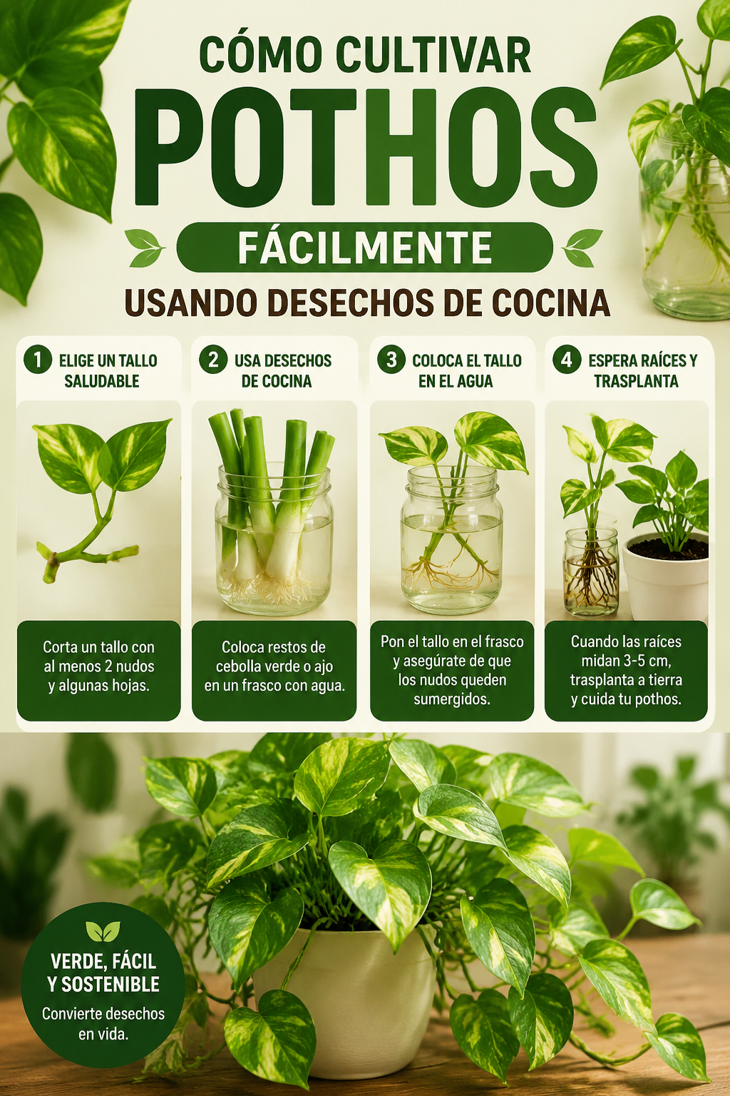 Cómo cultivar pothos fácilmente usando desechos de cocina