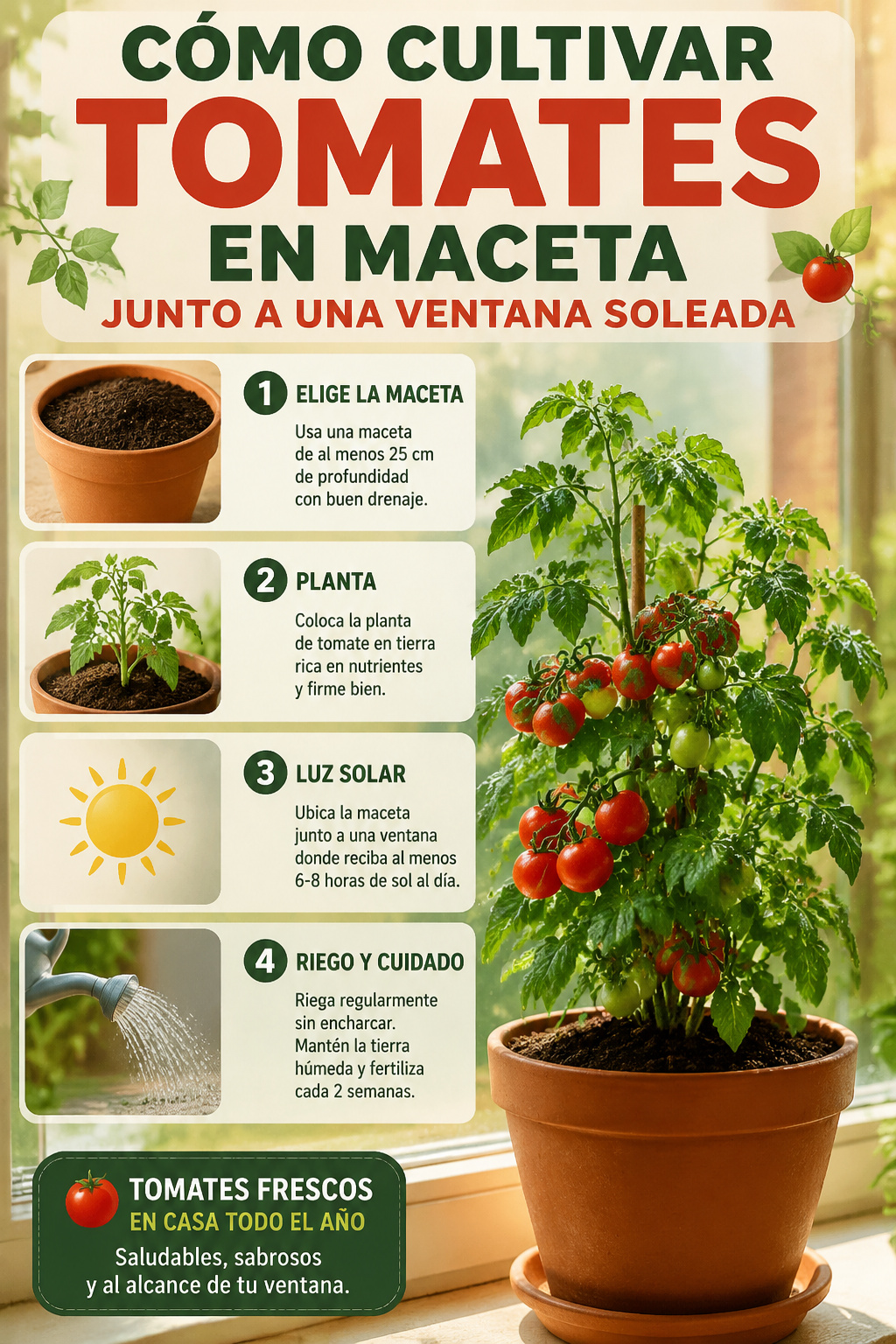 Cómo cultivar tomates en maceta junto a una ventana soleada