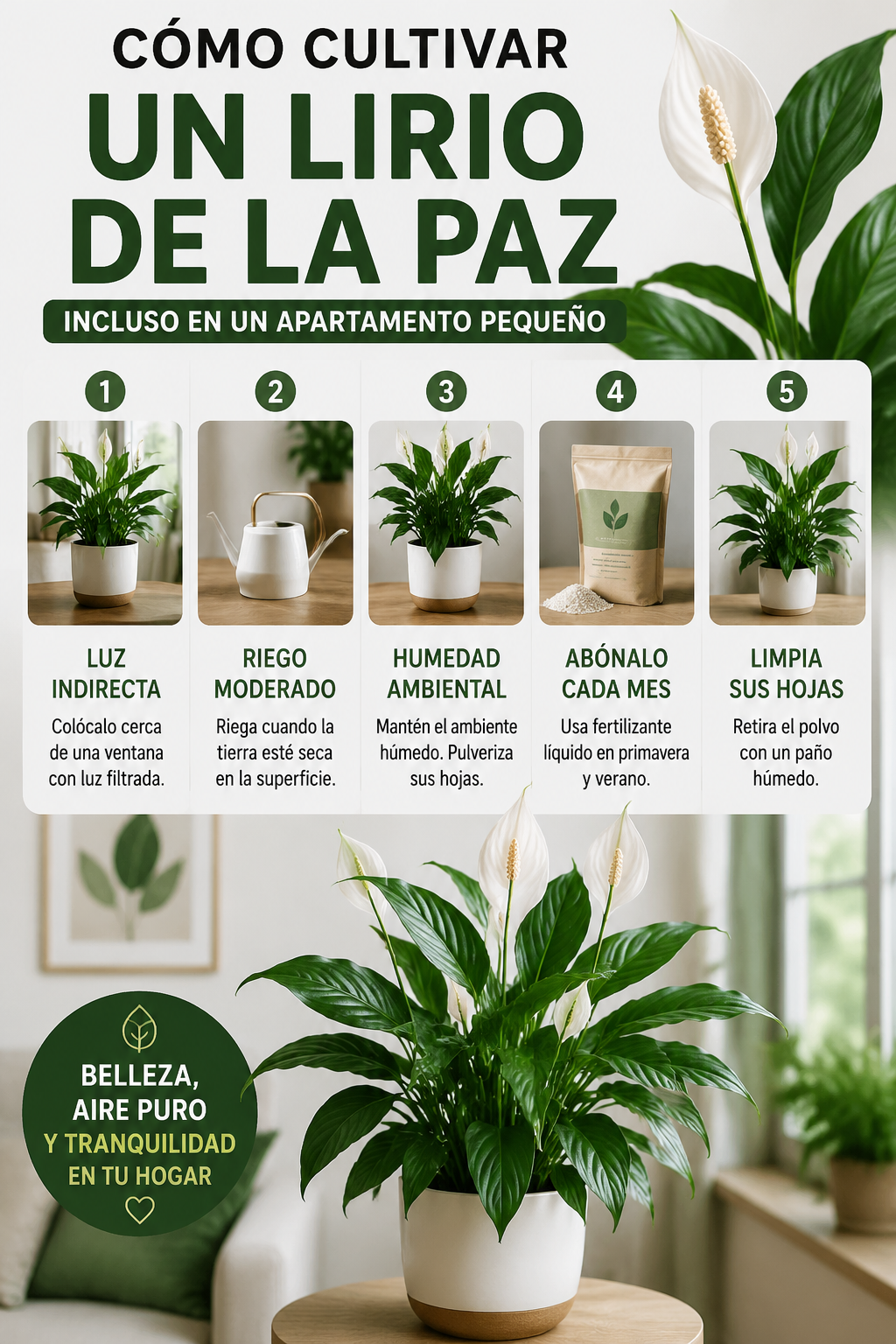 Cómo cultivar un lirio de la paz incluso en un apartamento pequeño