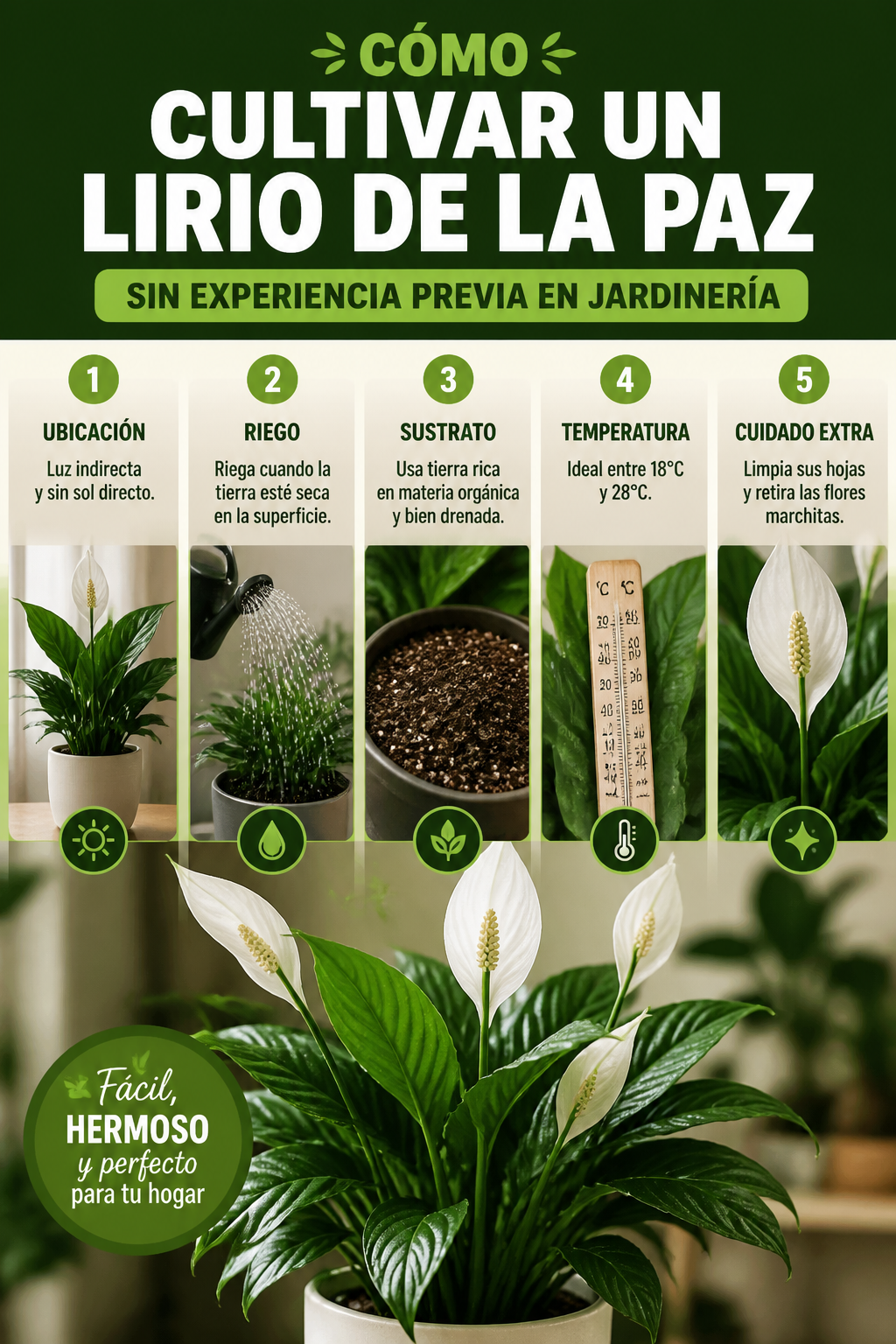 Cómo cultivar un lirio de la paz sin experiencia previa en jardinería