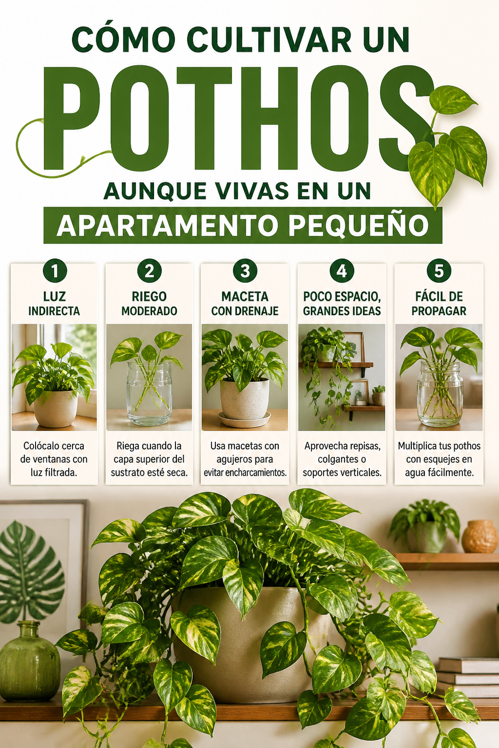 Cómo cultivar un pothos aunque vivas en un apartamento pequeño