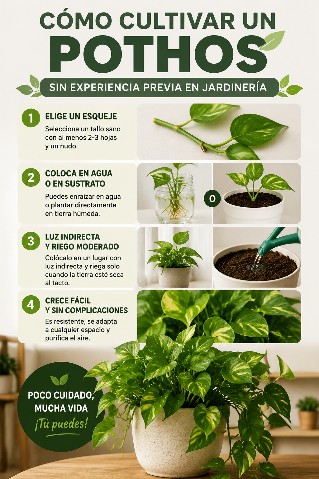 Cómo cultivar un pothos sin experiencia previa en jardinería