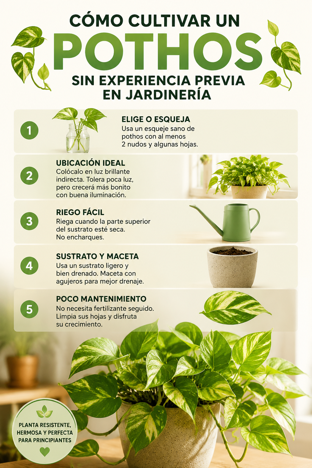 Cómo cultivar un pothos sin experiencia previa en jardinería