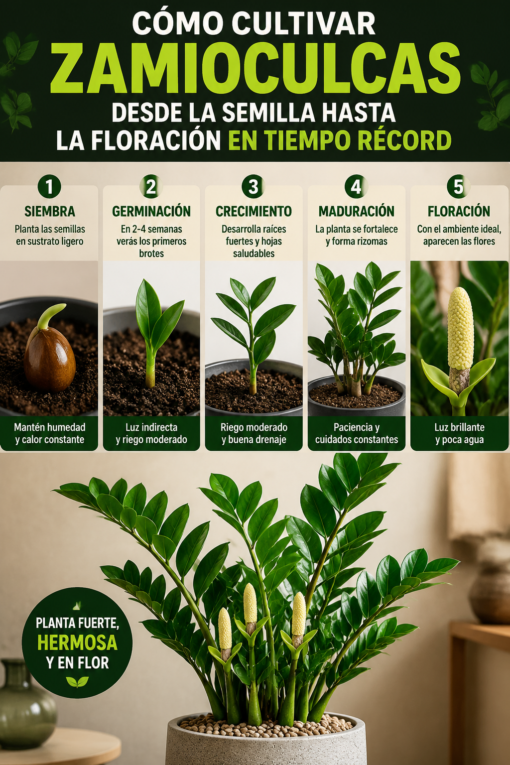 Cómo cultivar zamioculcas desde la semilla hasta la floración en tiempo récord