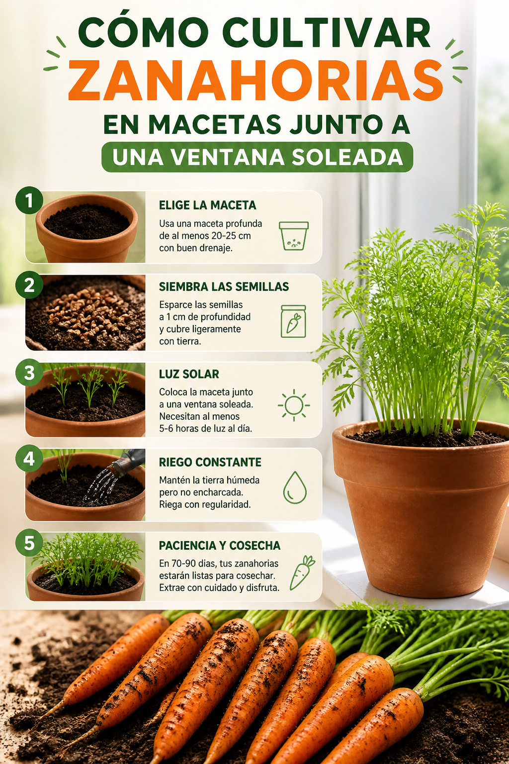 Cómo cultivar zanahorias en macetas junto a una ventana soleada