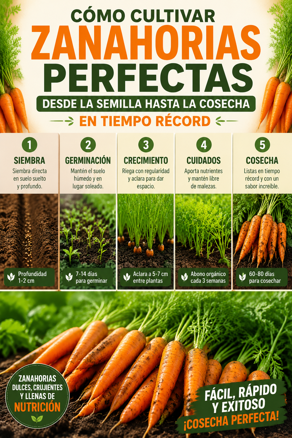 Cómo cultivar zanahorias perfectas desde la semilla hasta la cosecha en tiempo récord