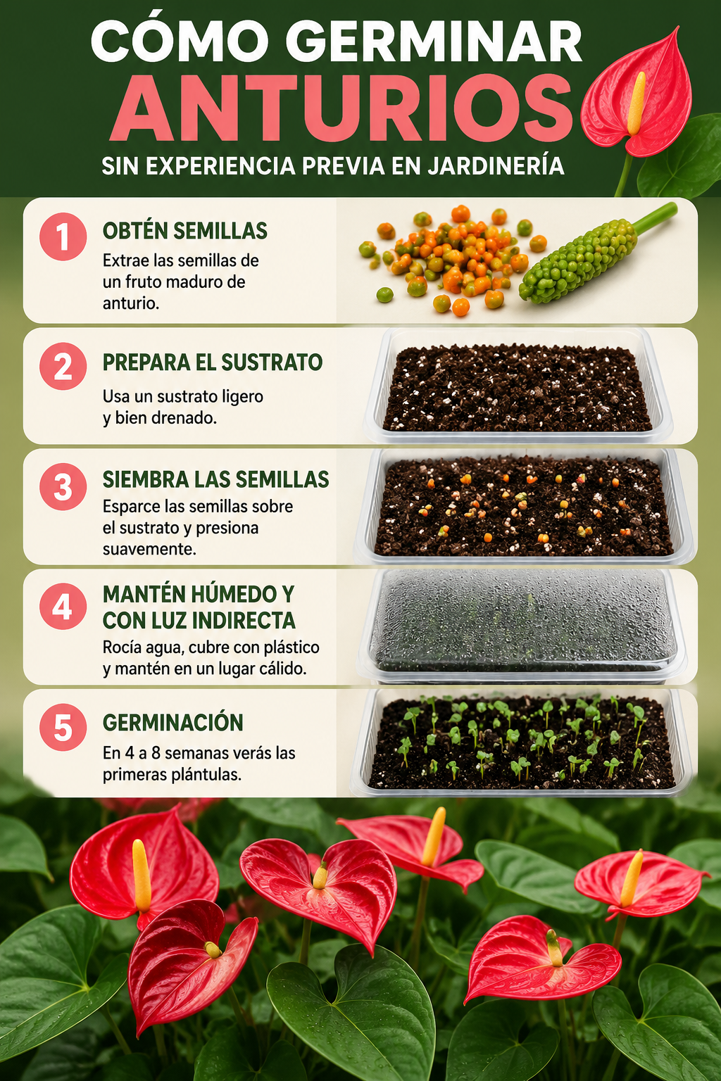 Cómo germinar anturios sin experiencia previa en jardinería