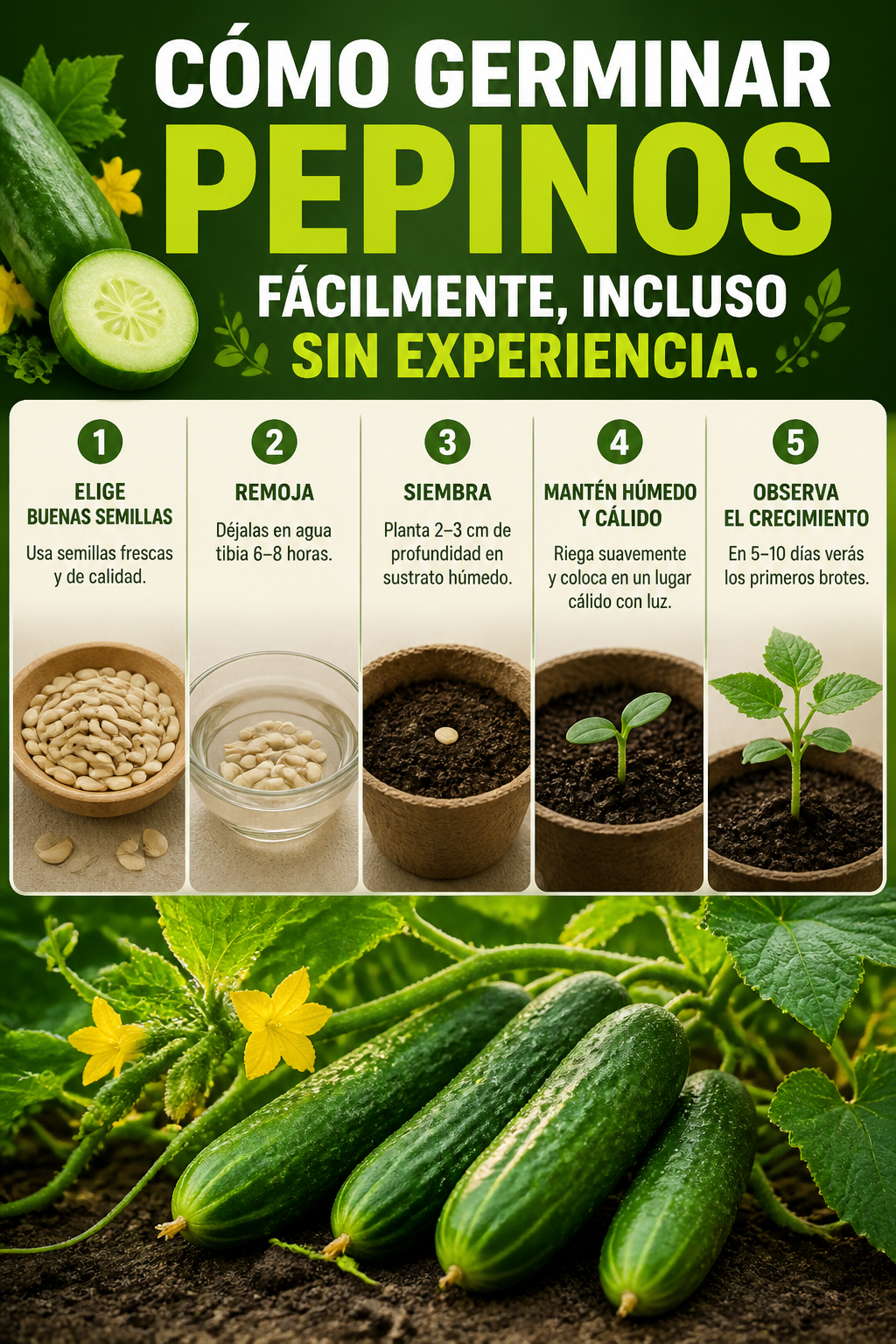 Cómo germinar pepinos fácilmente, incluso sin experiencia