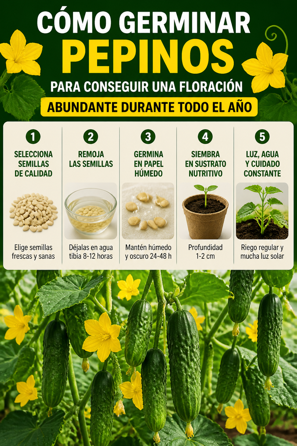 Cómo germinar pepinos para conseguir una floración abundante durante todo el año