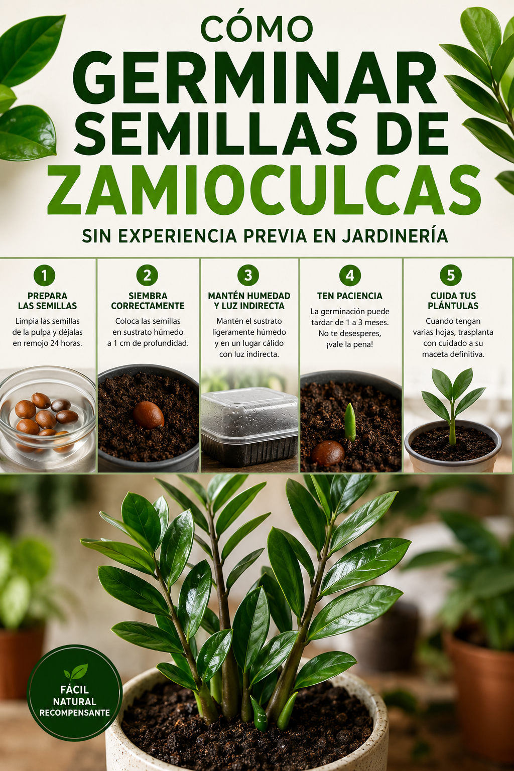 Cómo germinar semillas de zamioculcas sin experiencia previa en jardinería