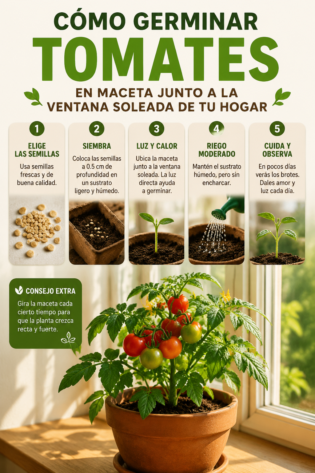 Cómo germinar tomates en maceta junto a la ventana soleada de tu hogar