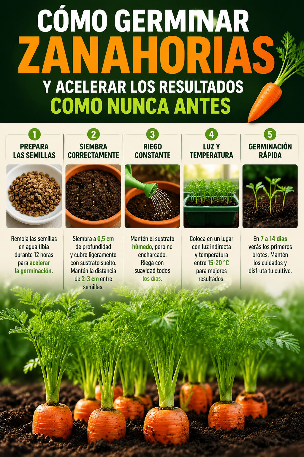 Cómo germinar zanahorias y acelerar los resultados como nunca antes