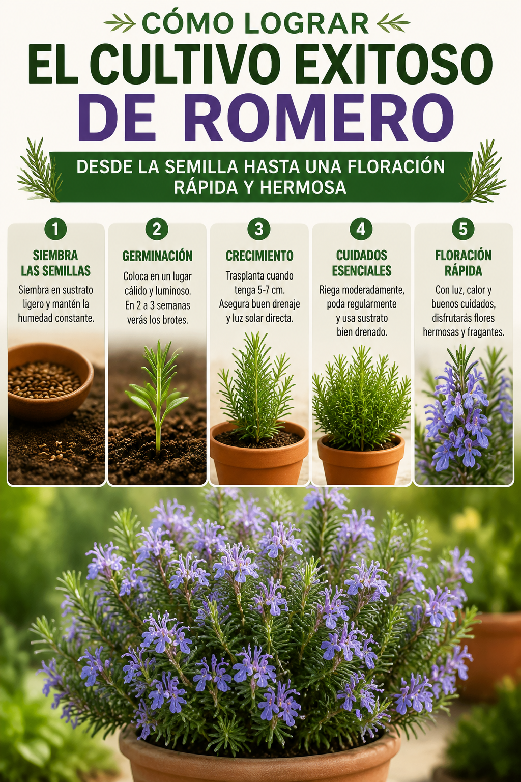 Cómo lograr el cultivo exitoso de romero, desde la semilla hasta una floración rápida y hermosa