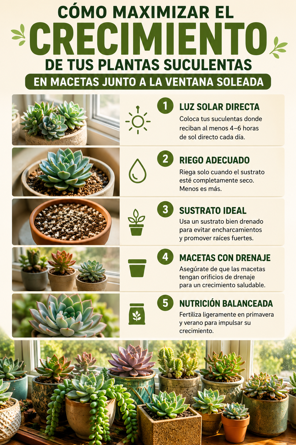 Cómo maximizar el crecimiento de tus plantas suculentas en macetas junto a la ventana soleada