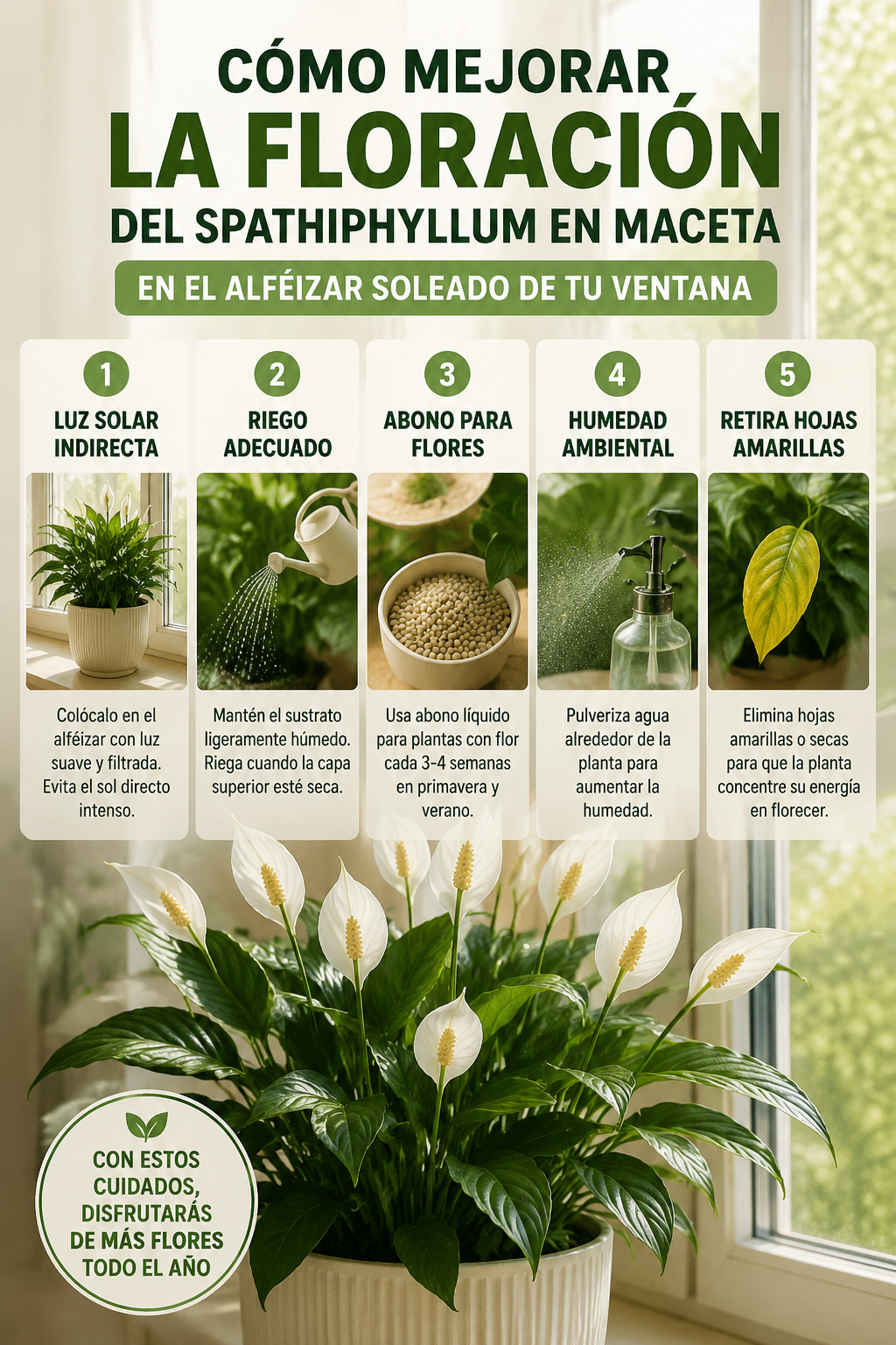 Cómo mejorar la floración del spathiphyllum en maceta en el alféizar soleado de tu ventana