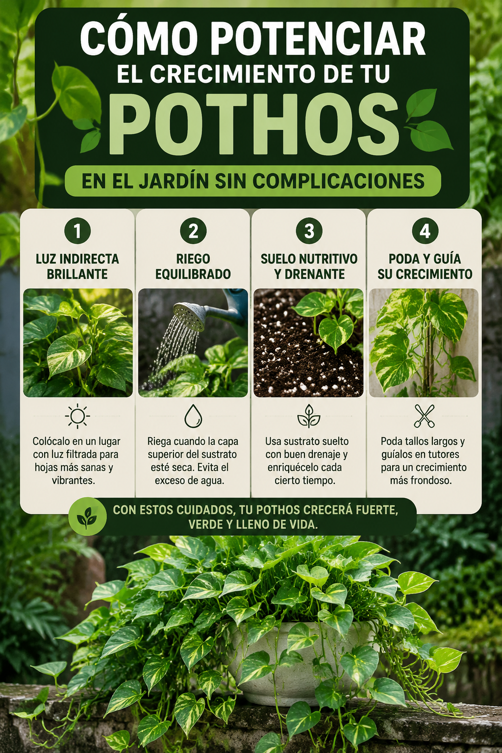 Cómo potenciar el crecimiento de tu pothos en el jardín sin complicaciones