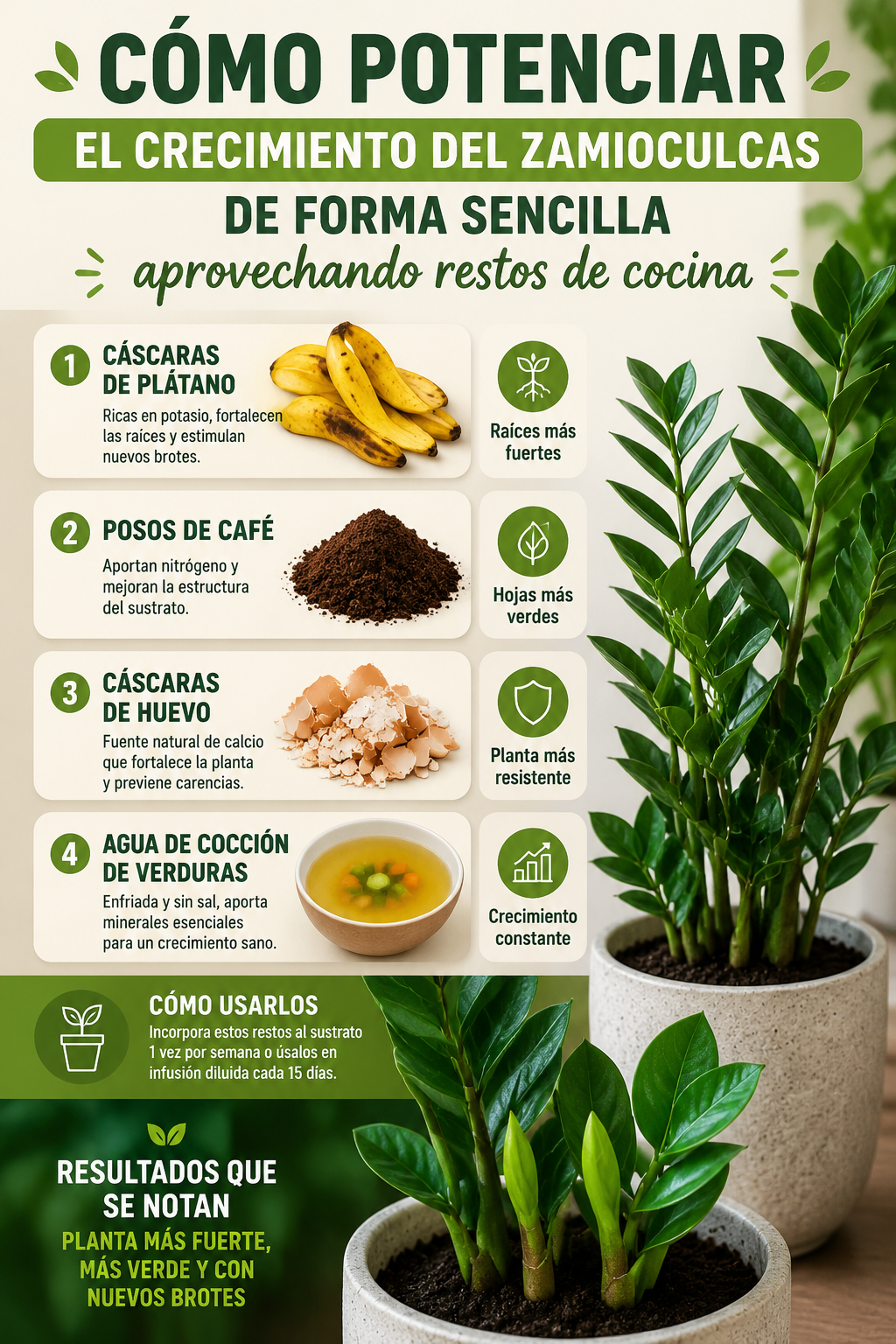 Cómo potenciar el crecimiento del zamioculcas de forma sencilla aprovechando restos de cocina