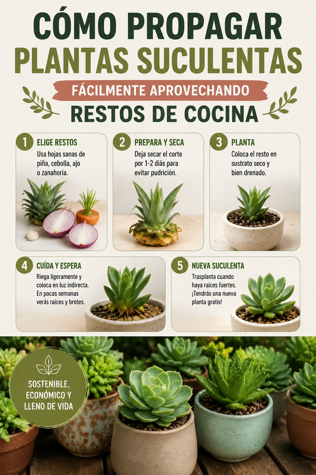 Cómo propagar plantas suculentas fácilmente aprovechando restos de cocina