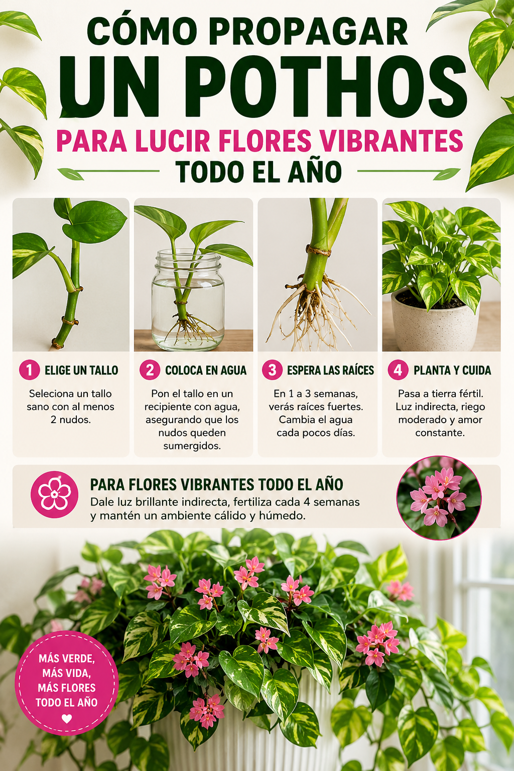 Cómo propagar un pothos para lucir flores vibrantes todo el año