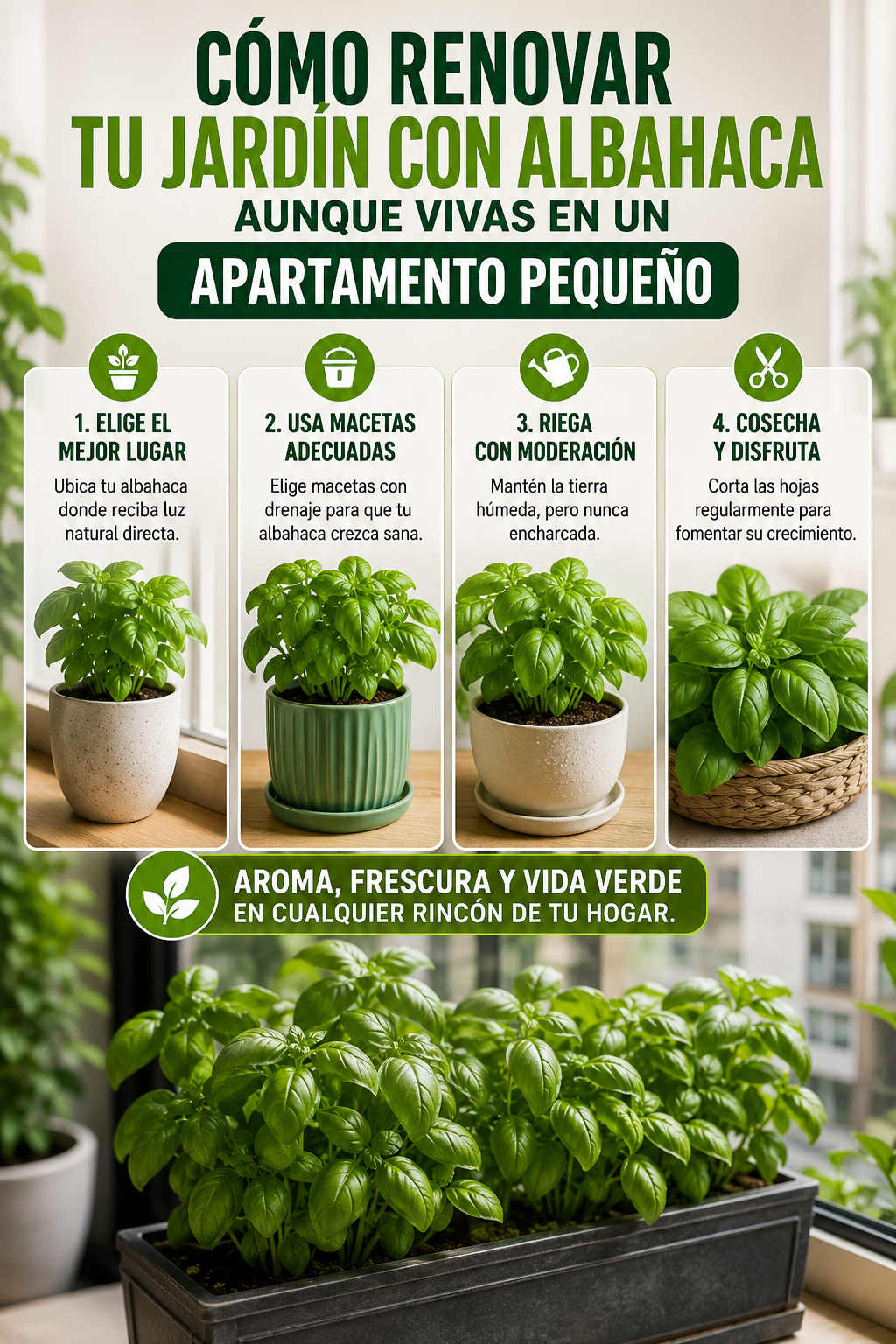 Cómo renovar tu jardín con albahaca aunque vivas en un apartamento pequeño