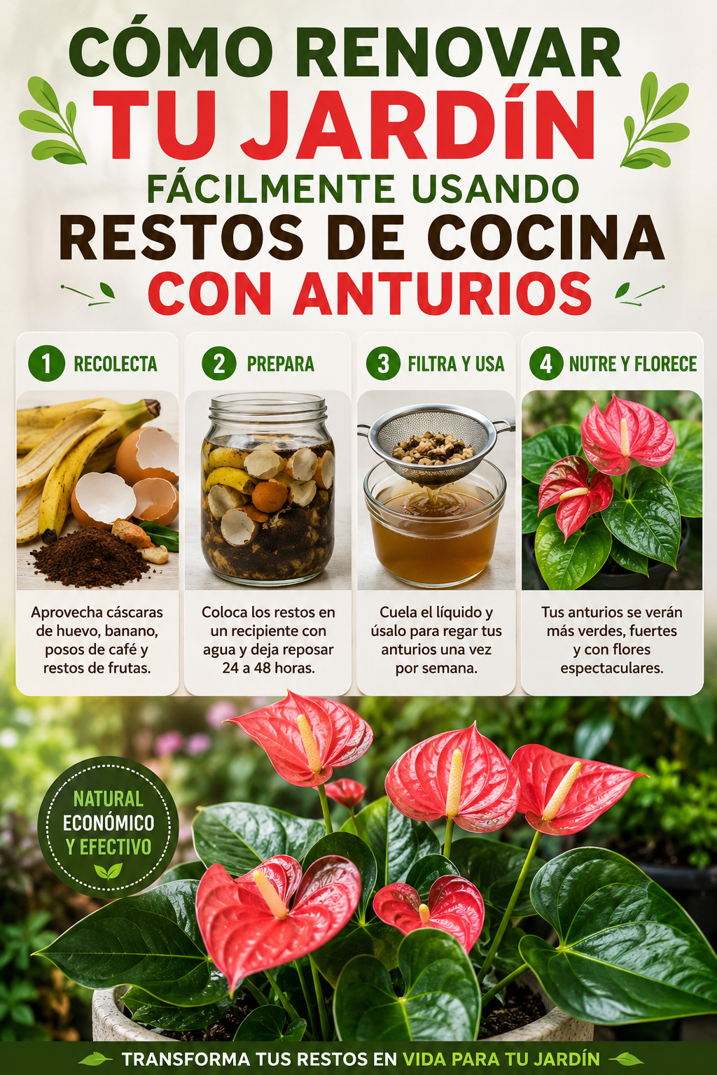 Cómo renovar tu jardín fácilmente usando restos de cocina con anturios