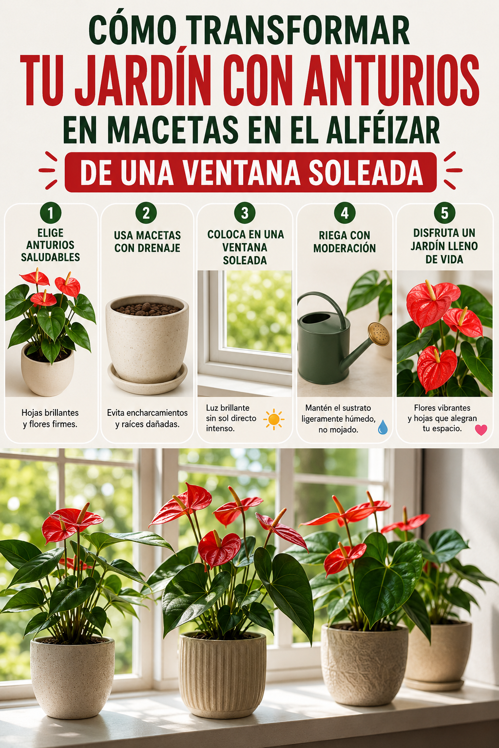 Cómo transformar tu jardín con anturios en macetas en el alféizar de una ventana soleada