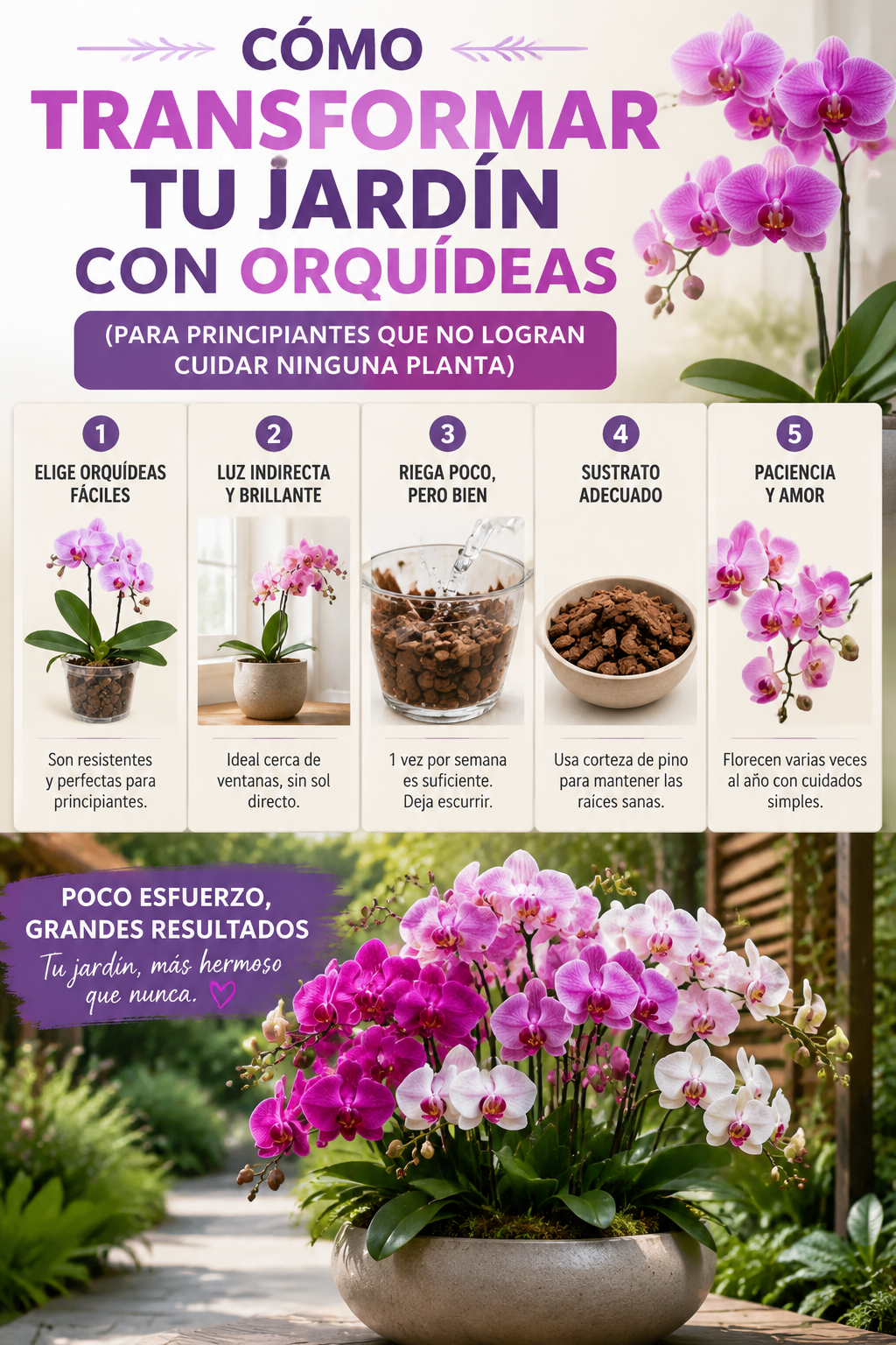 Cómo transformar tu jardín con orquídeas (para principiantes que no logran cuidar ninguna planta)