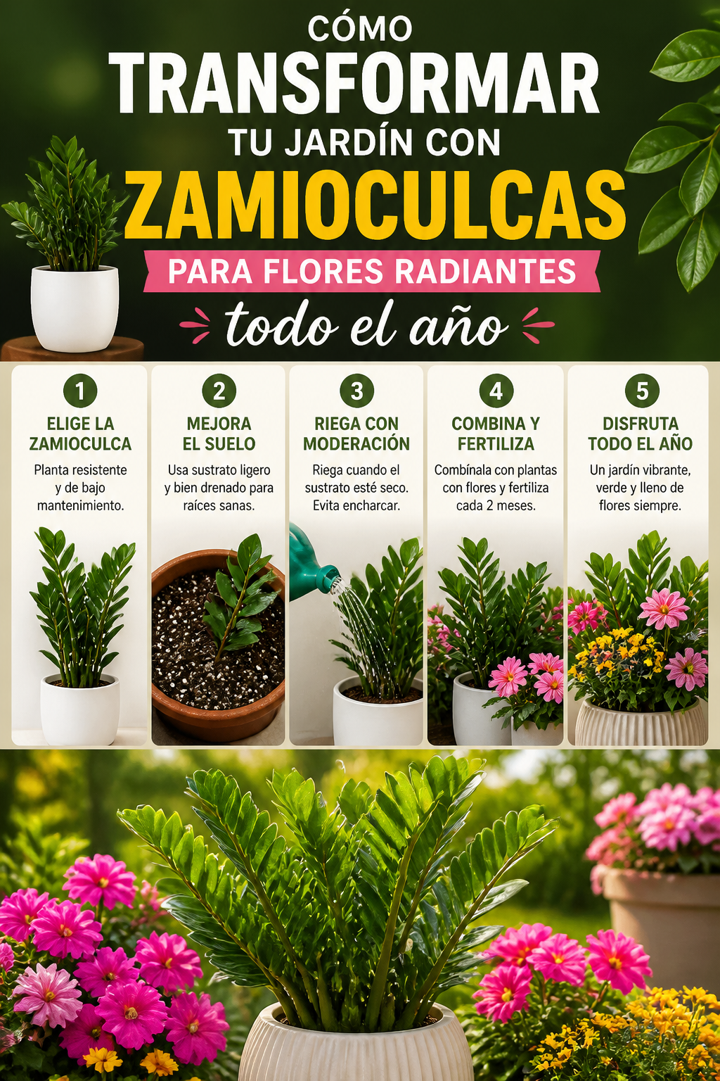 Cómo transformar tu jardín con zamioculcas para flores radiantes todo el año