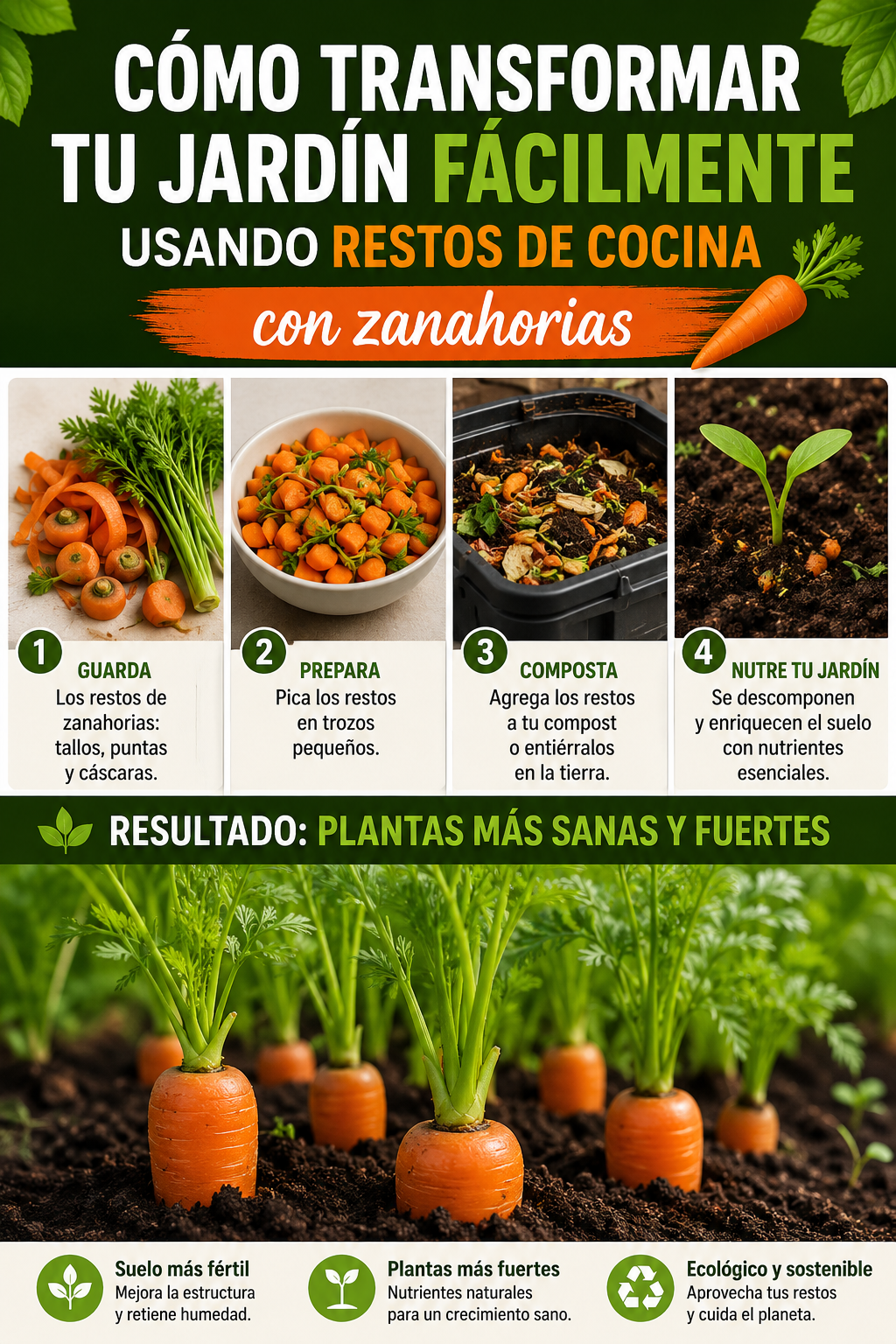 Cómo transformar tu jardín fácilmente usando restos de cocina con zanahorias