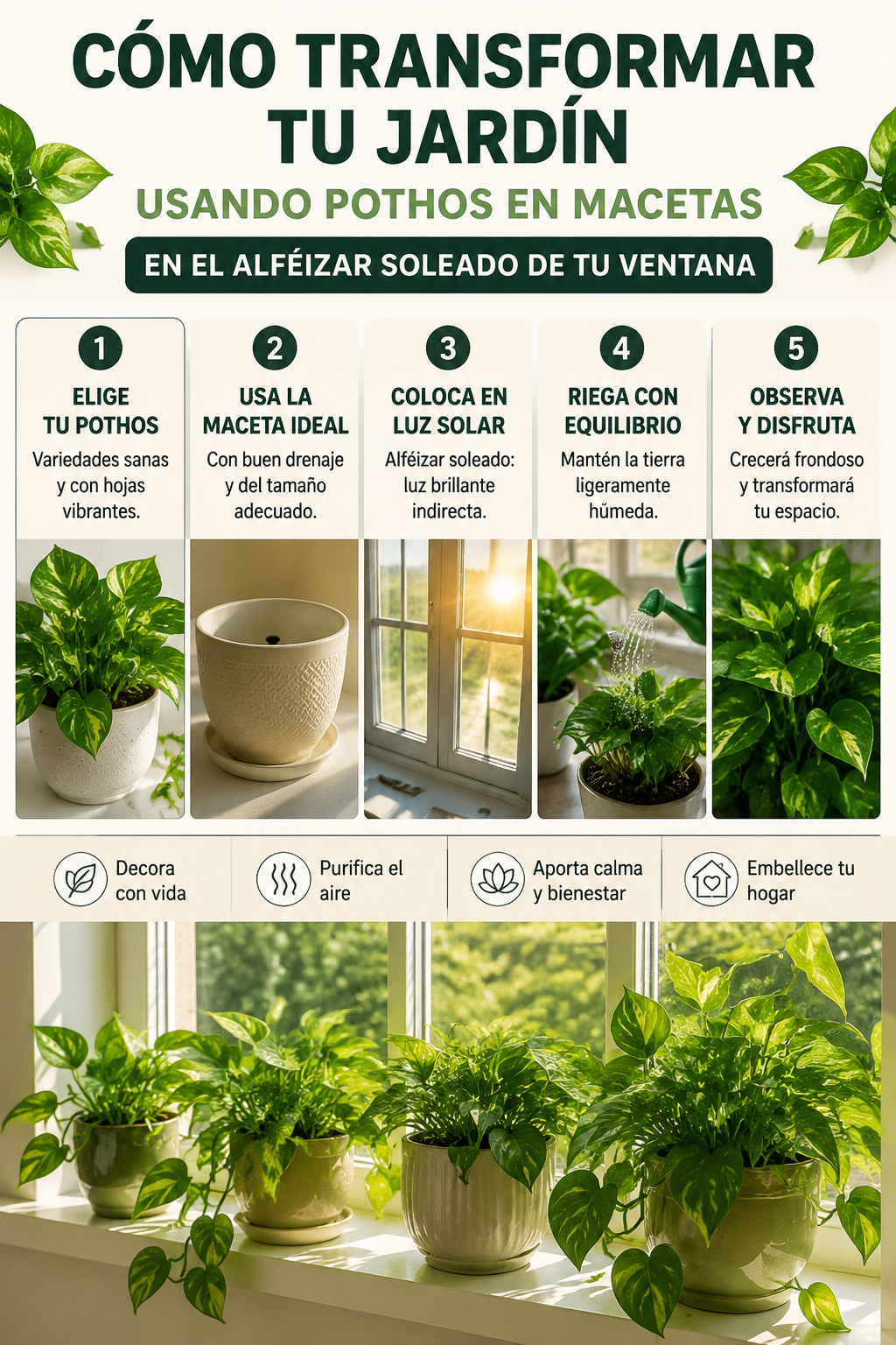 Cómo transformar tu jardín usando pothos en macetas en el alféizar soleado de tu ventana
