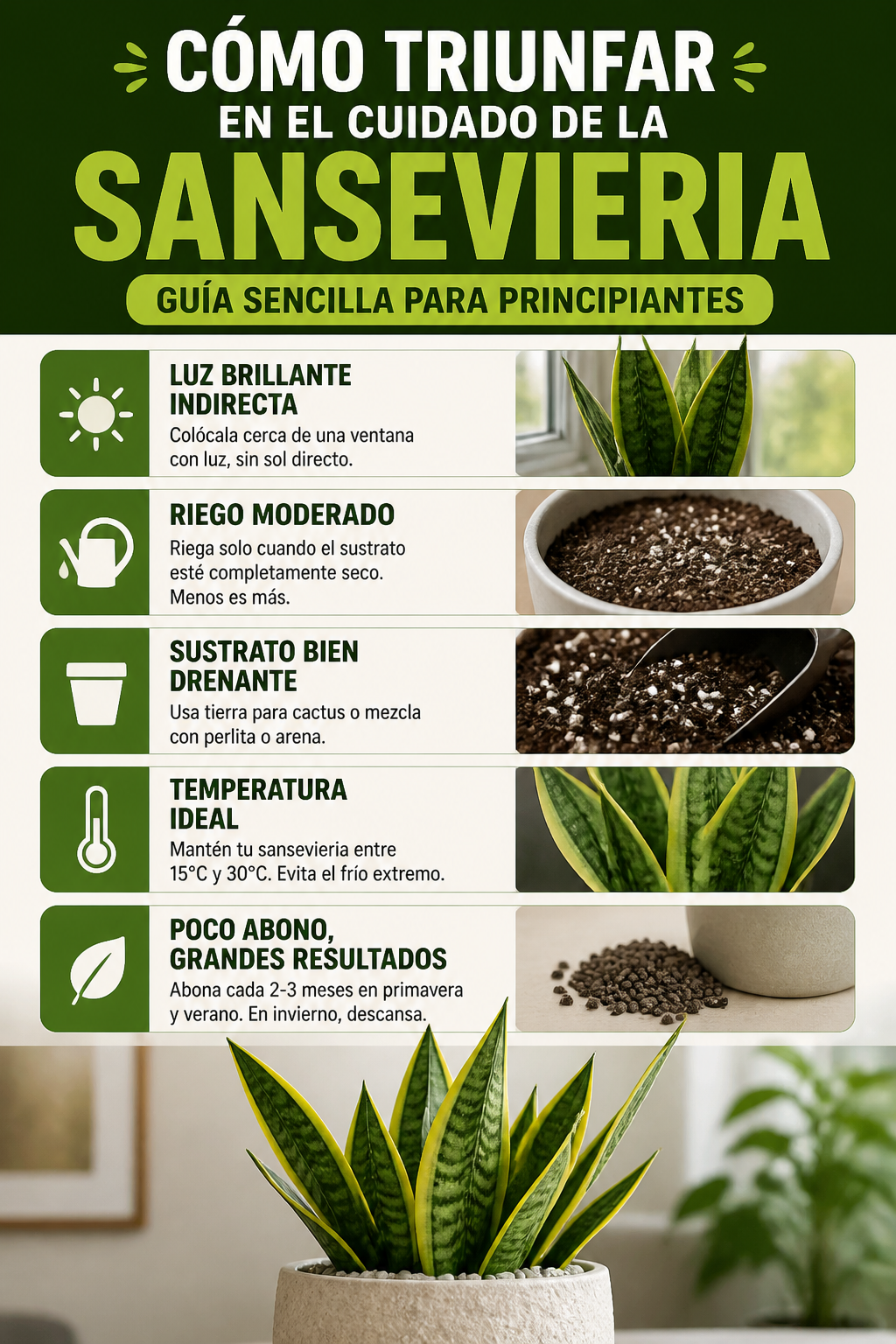 Cómo triunfar en el cuidado de la sansevieria: guía sencilla para principiantes