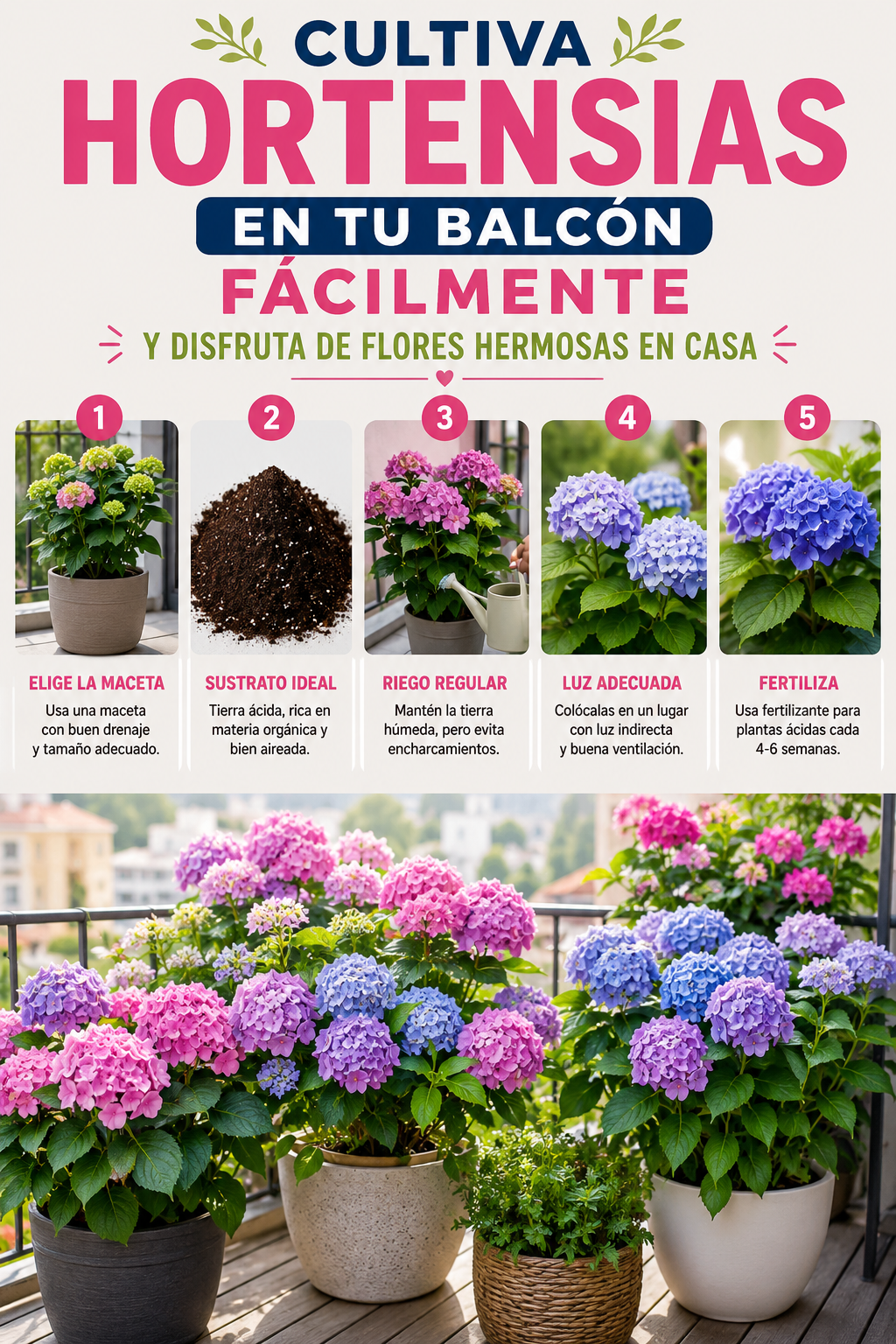 Cultiva hortensias en tu balcón fácilmente y disfruta de flores hermosas en casa