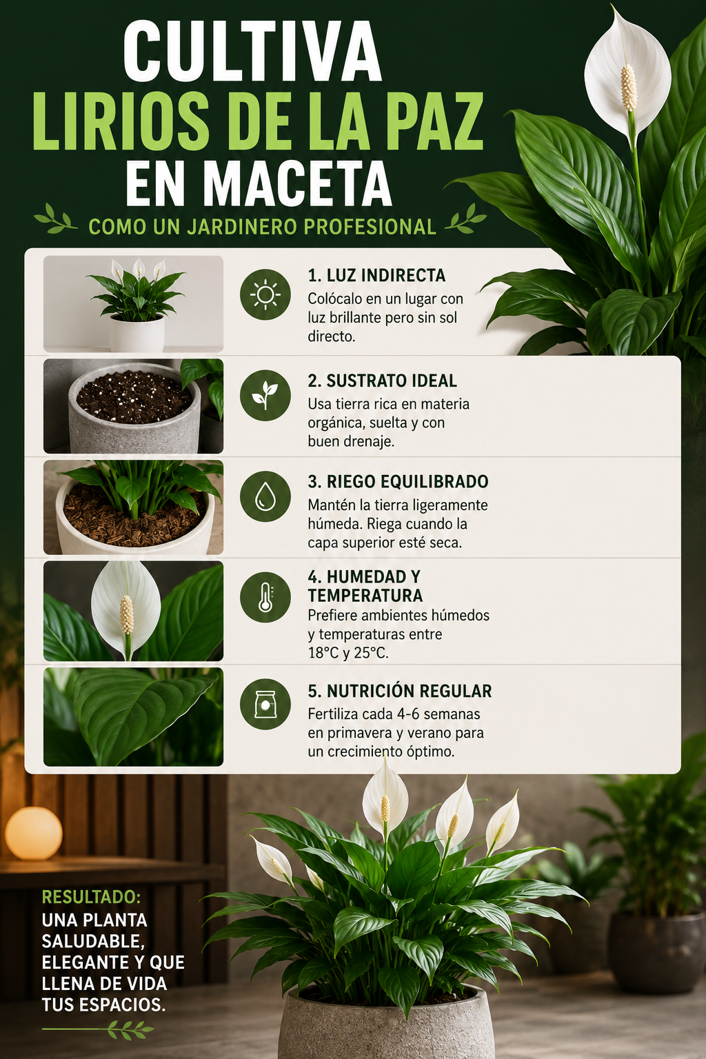 Cultiva lirios de la paz en maceta como un jardinero profesional