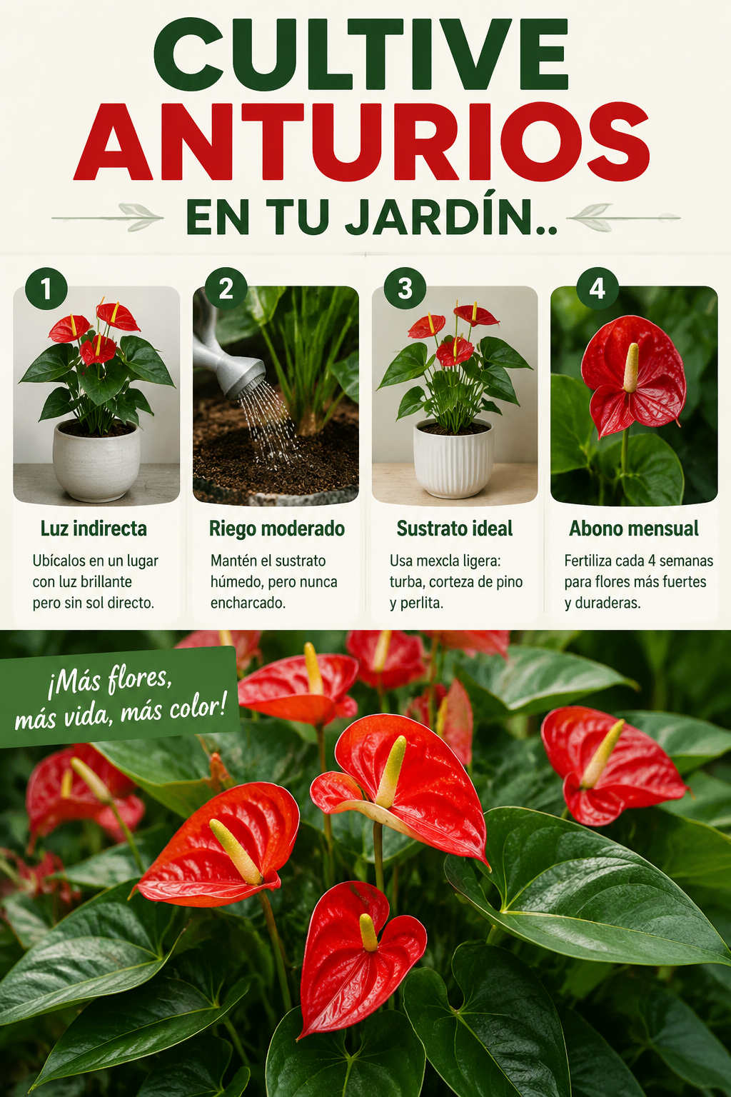 Cultive anturios en tu jardín.