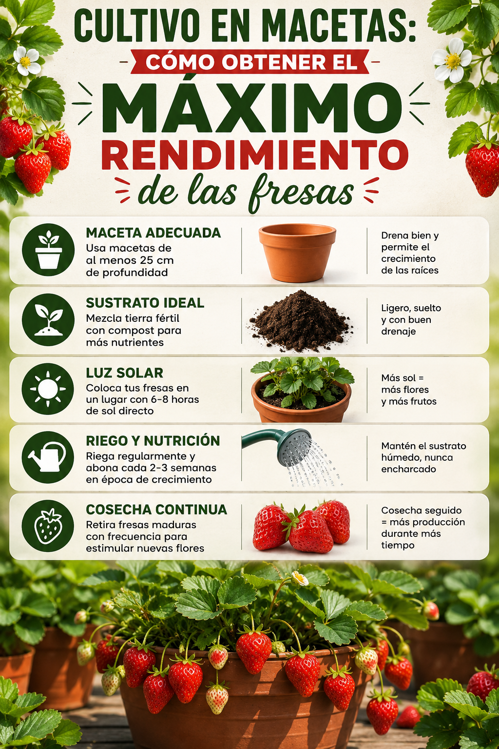 Cultivo en macetas: cómo obtener el máximo rendimiento de las fresas