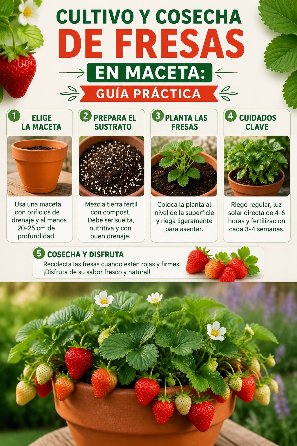 Cultivo y cosecha de fresas en maceta: guía práctica